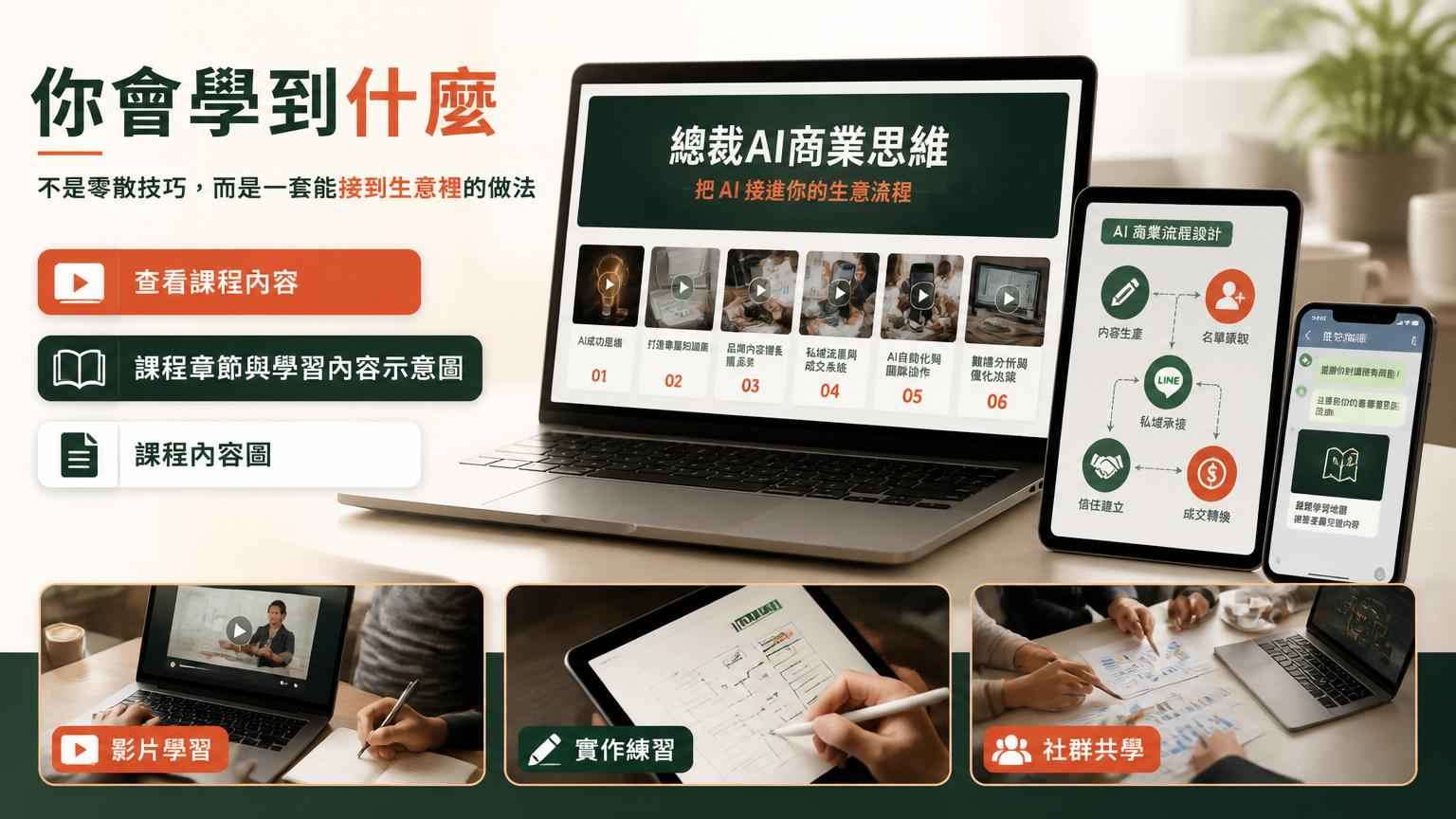 課程章節與學習內容示意圖
