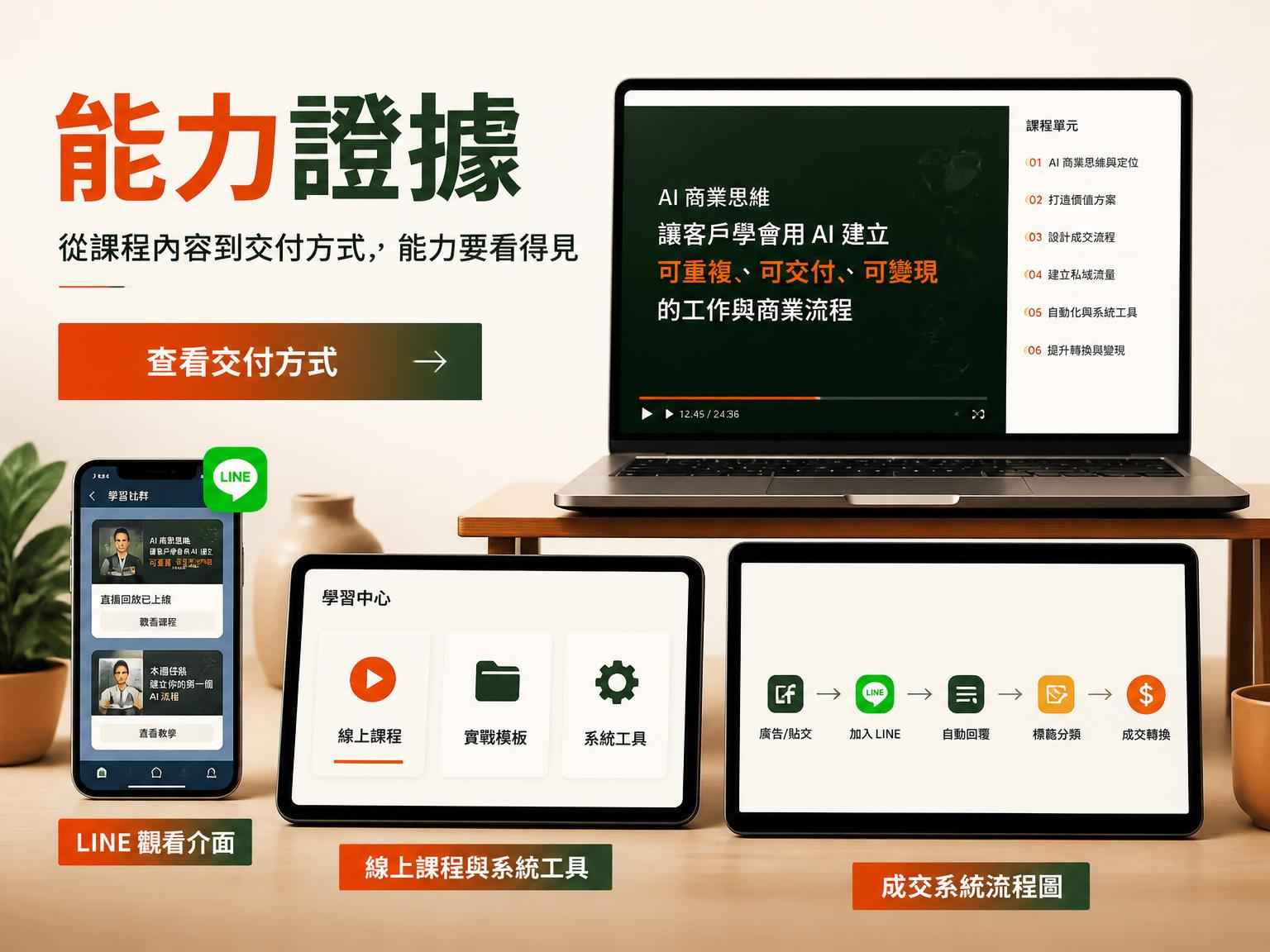 線上課程與系統工具交付畫面