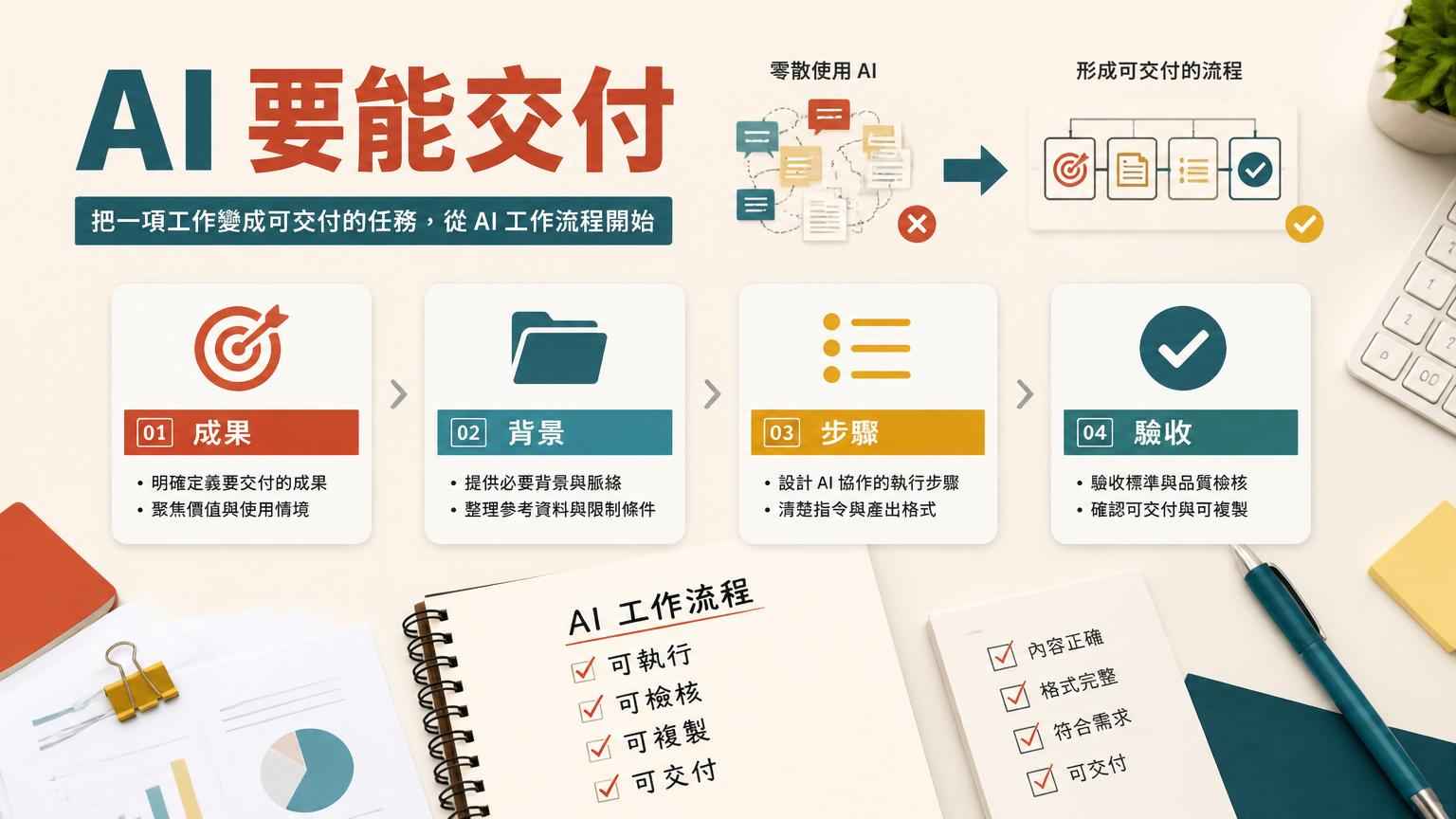 學了很多 AI 還是很忙？先把一項工作變成可交付的任務｜文章封面